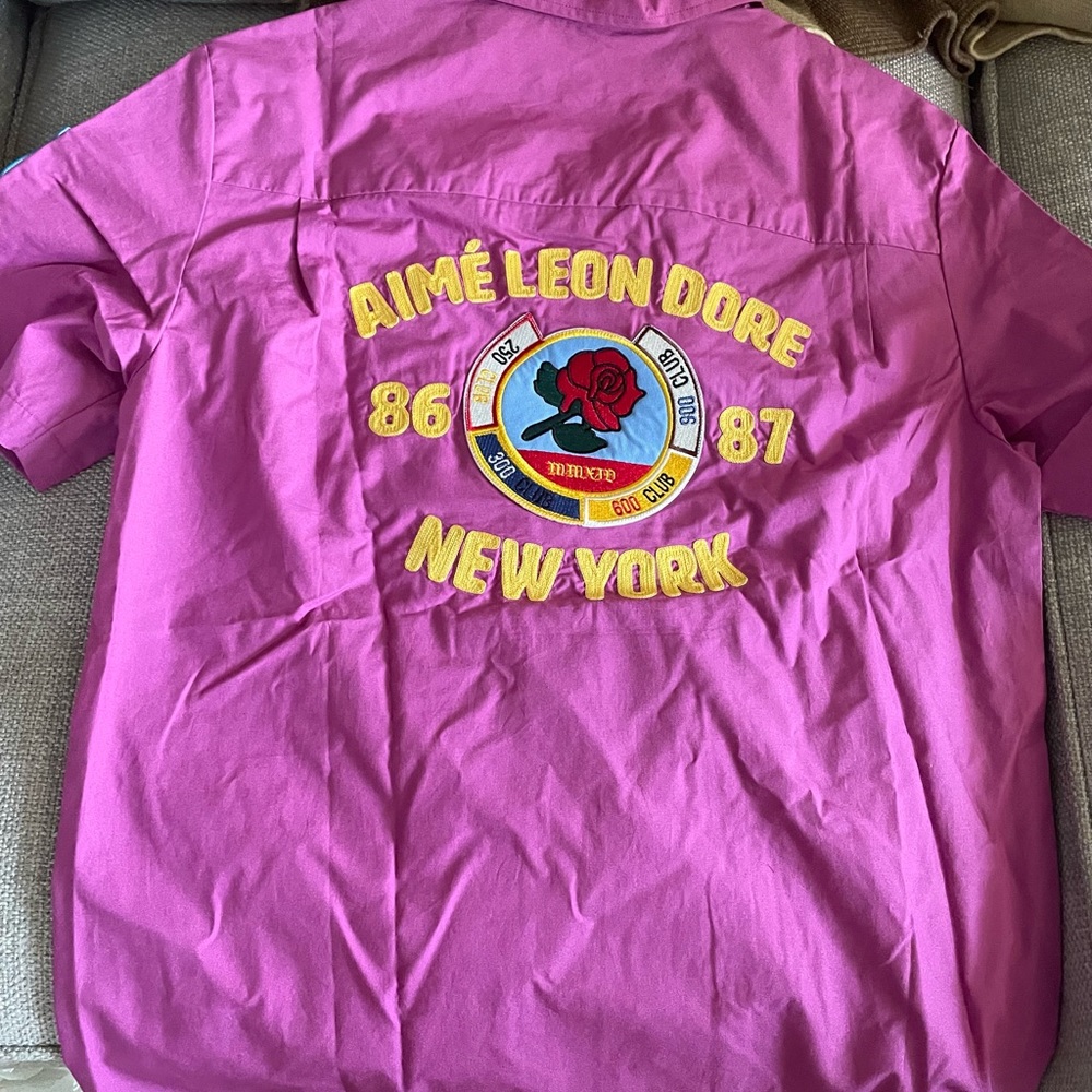 NWT Aime Leon Dore League Shirt Meadow Mauve Embroidered Patches